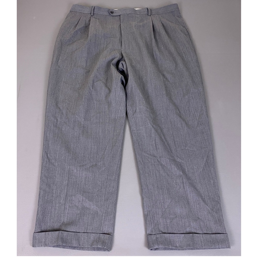Joseph & Feiss Dress Pants Men's Fit 42x30 Gray Wool Blend Double Pleated Cuffed